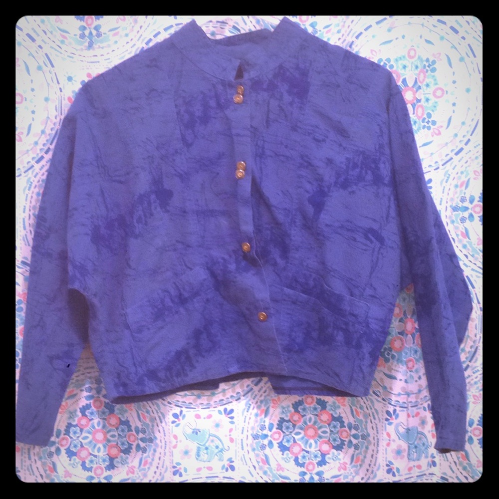 vintage 90s blue button crop shirt